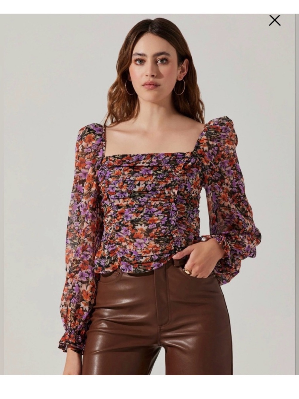 ASTR The Label Floral Peplum Top Women’s Small Puff Sleeve Smocked multi fairy